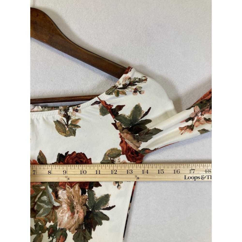 Whimsical Romantic Floral A'GACI Women Small Cream Rust Bell Sleeve Bodysuit - Picture 6 of 9